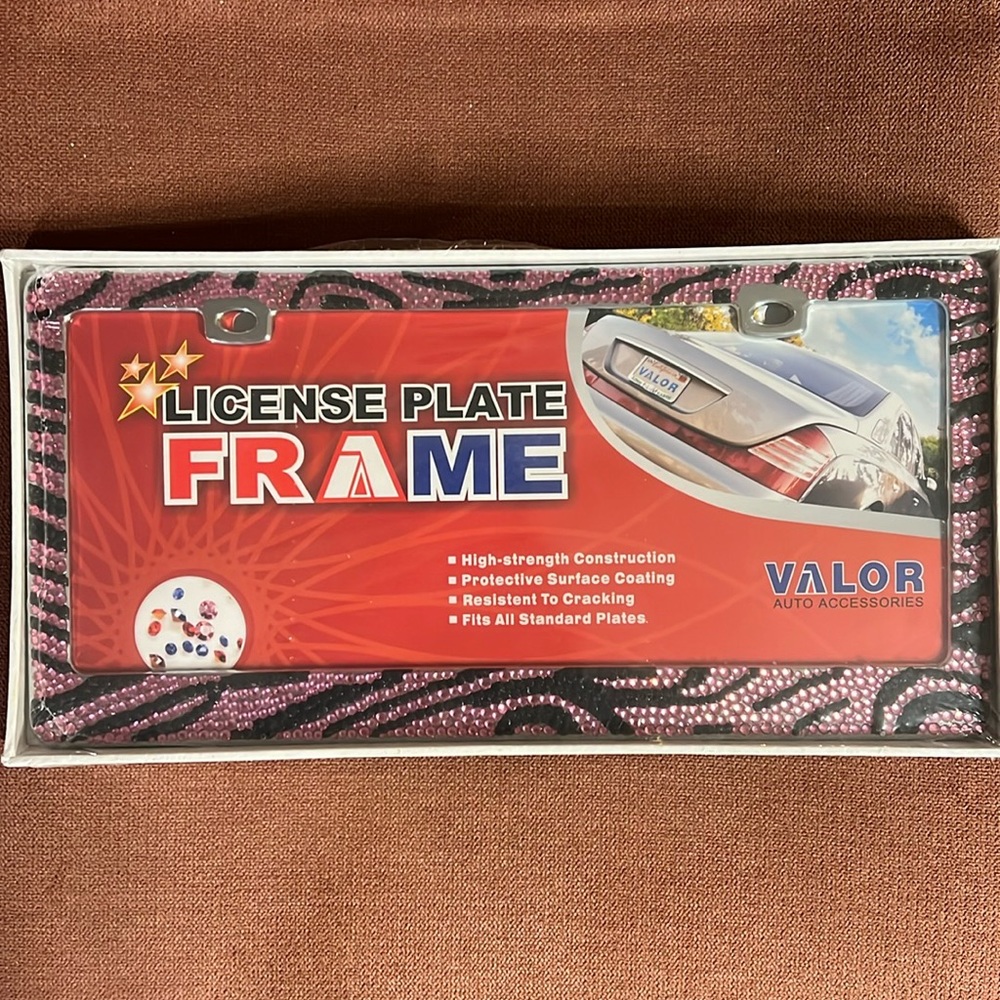 Car license plate frame blinged pink and black crystals